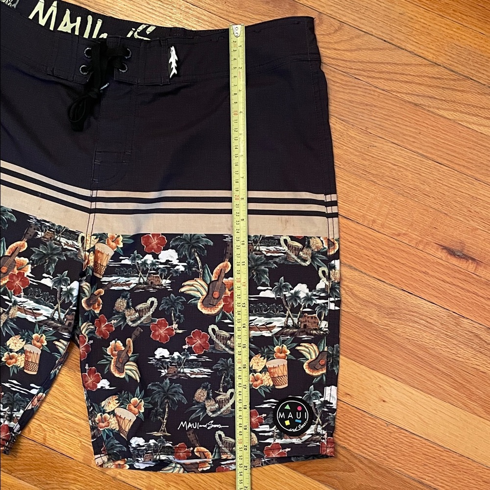 MAUI AND SONS Y2K Retro Black Tropical Print Men's Summer Holiday Swim Trunks - Picture 11 of 15